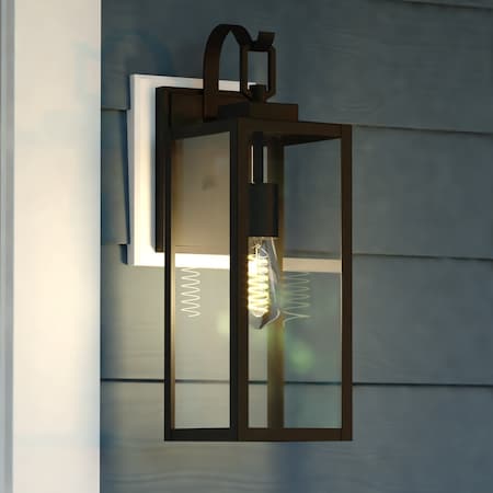 Vaxcel Clinton Steel 1 Light LED Compatible Matte Black Transitional Outdoor Wall Lantern Clear Glass T0745